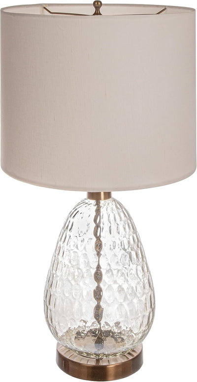 Lámpara mesa base vidrio texturizado pantalla algodón blanco