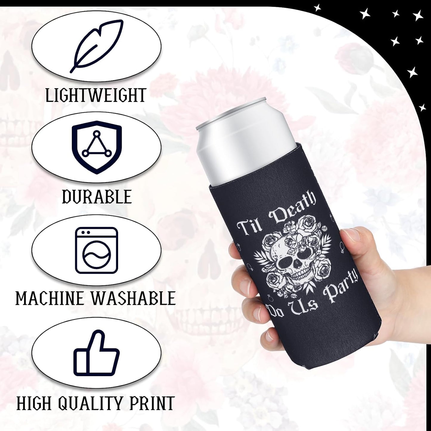 12 Fundas Neopreno Esqueleto Gótico Blanco Negro