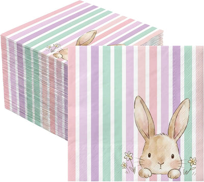 Servilletas Pascua conejo rayas pastel 50 uds