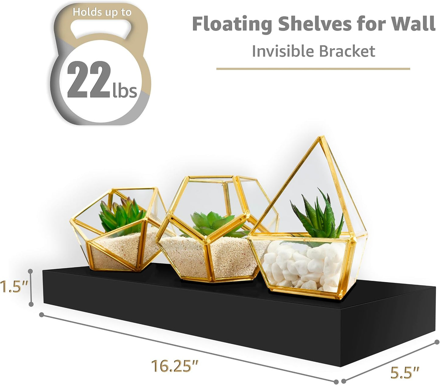 Estantes flotantes negros 16pulg para baño cocina dormitorio