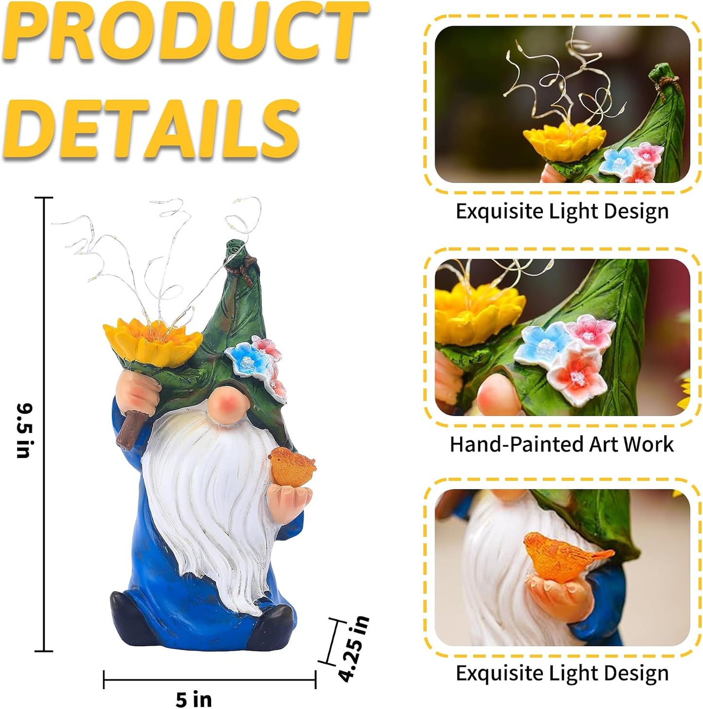 Estatua gnomos jardín con luz LED decoración patio