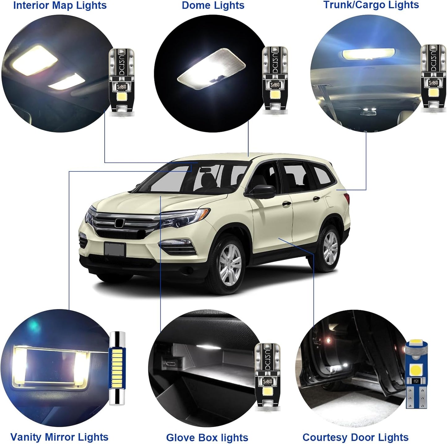 Luces LED interiores Honda Pilot 16-22 15 bombillas blancas