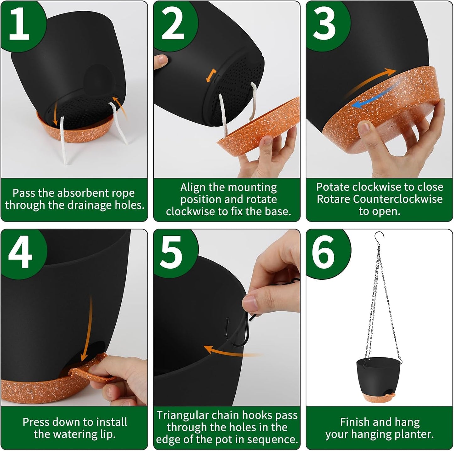 Macetas colgantes riego automático 8pulg set 2 color negro