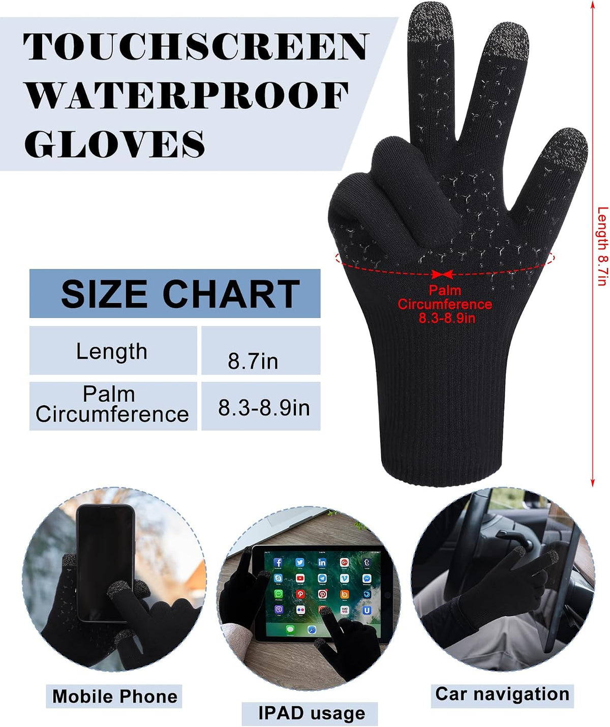 Guantes impermeables tactiles para hombre clima frio