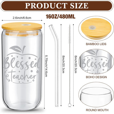 9 Set Vasos Vidrio 16oz con Tapas Pajitas Navidad
