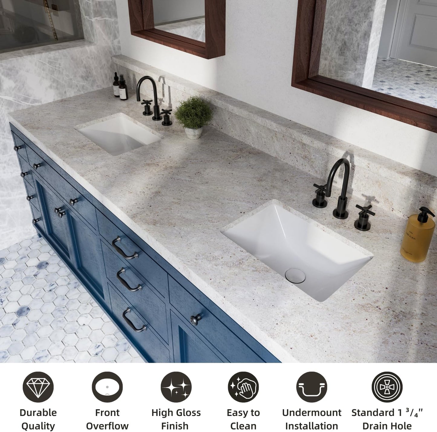 Fregadero baño empotrado 18x13pulg cerámica rectangular