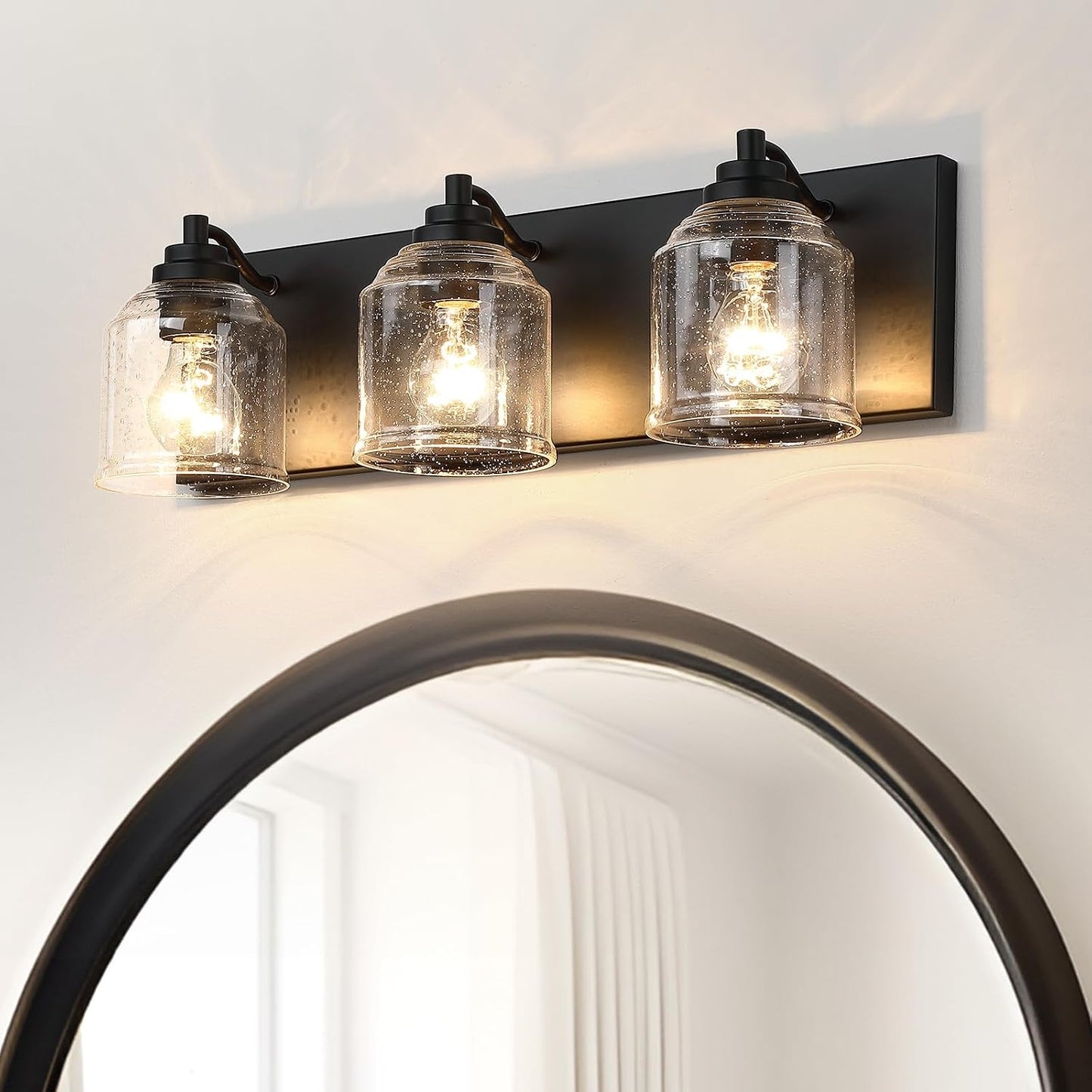 Luces tocador baño 23pulg rústicas 3 luces vidrio burbuja