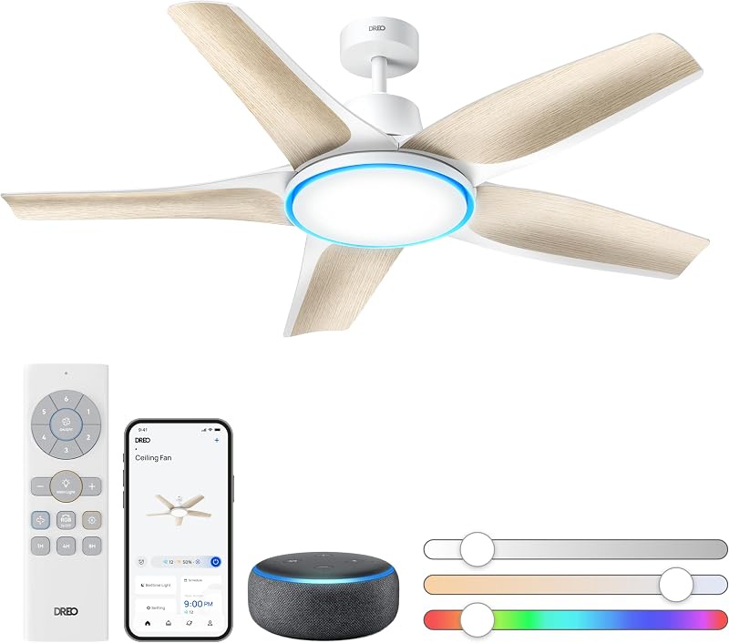 Ventilador techo inteligente con luz RGB 52pulg Alexa