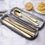 Set cubiertos acero inox portátil con estuche impermeable dorado