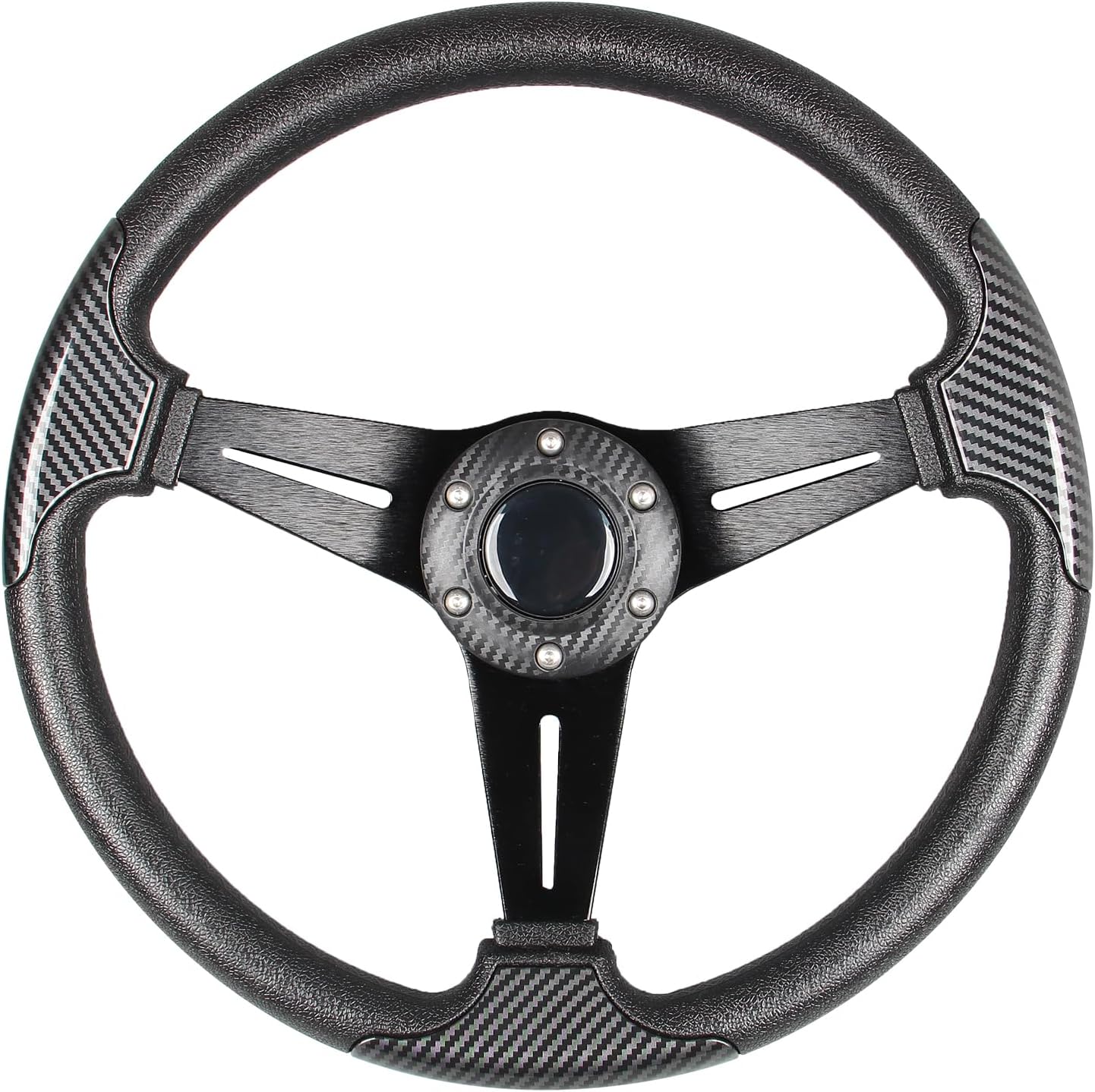 Volante carreras fibra carbono 13.8" plana 6 pernos aluminio