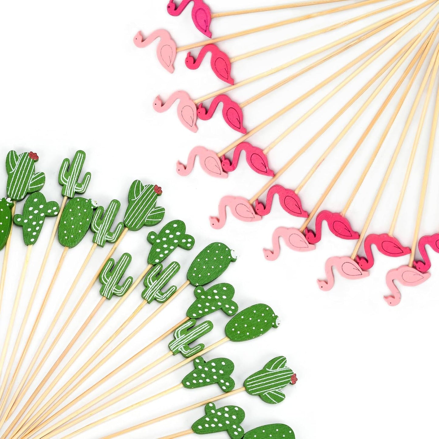 Brochetas bambú 4.7pulg con cactus y flamenco 200uds