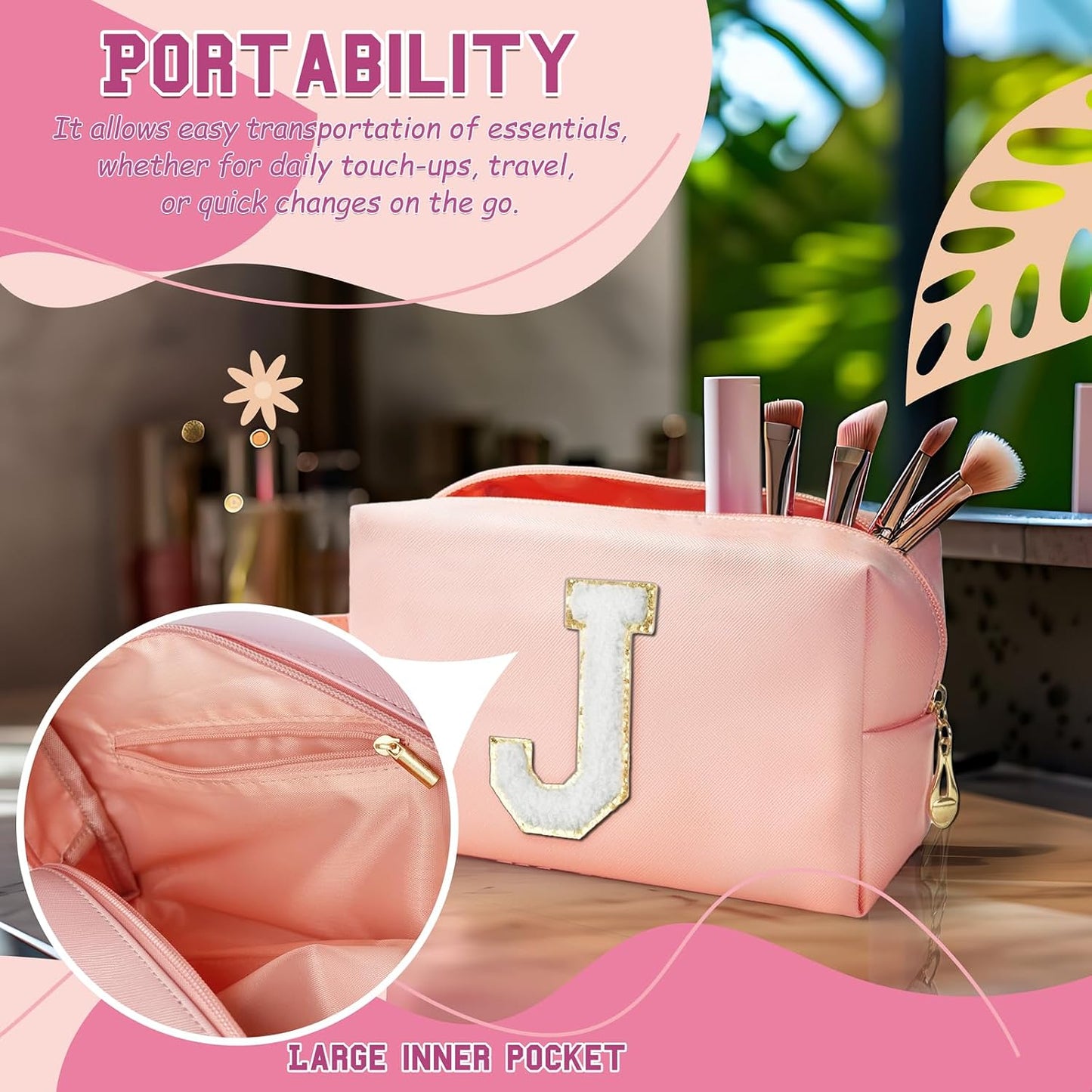 Bolsa maquillaje personalizada con inicial y cremallera