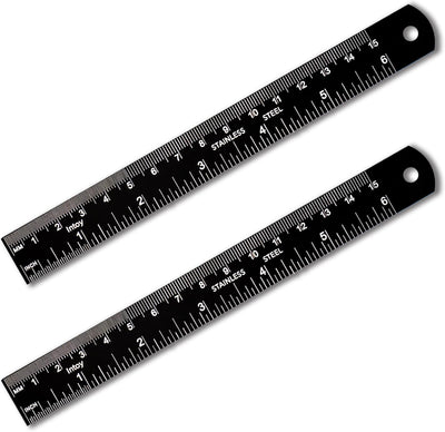 Regla acero inox 6pulg con tabla conversión MM paquete 2