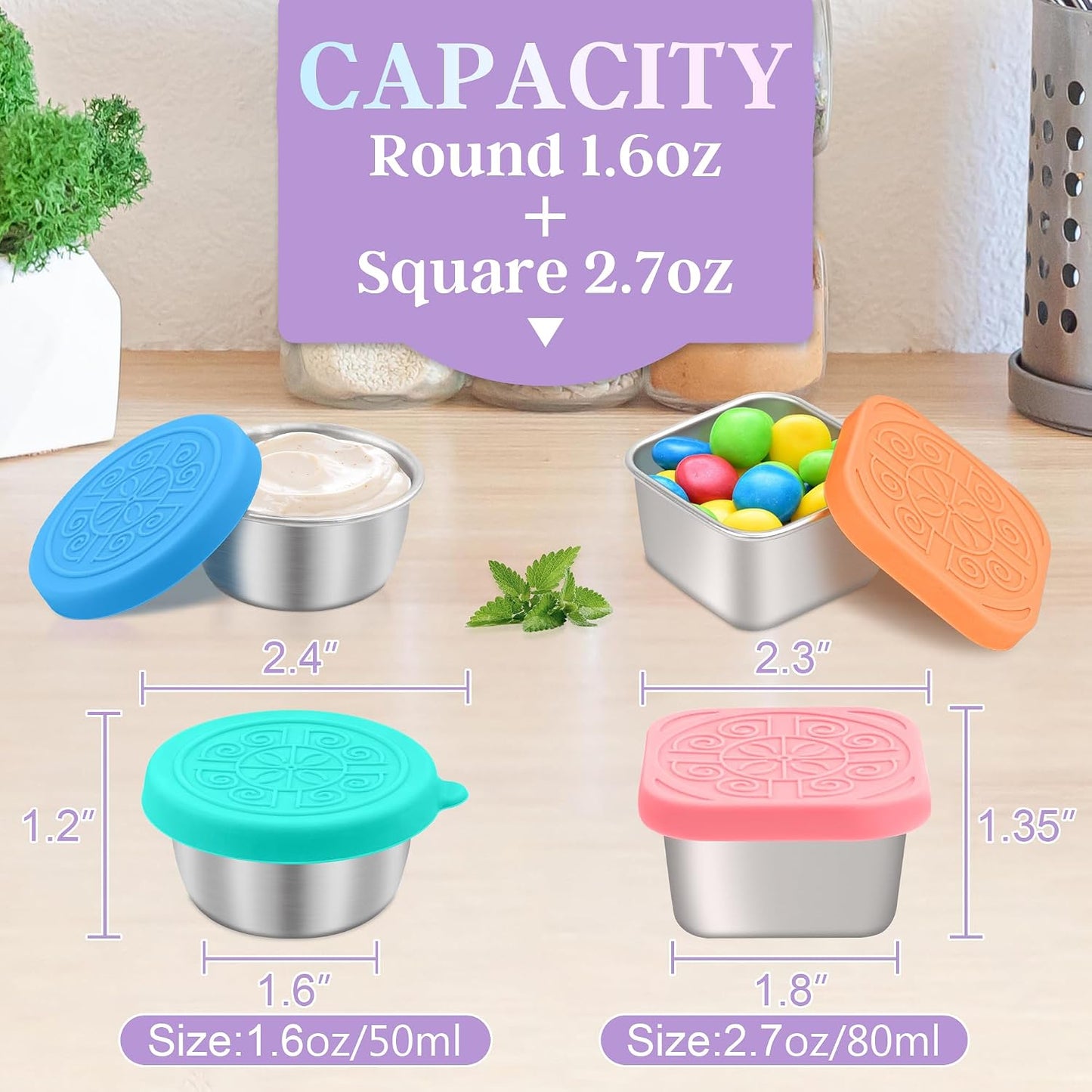6 Pzas Recipientes Acero Inox para Ensalada Reutilizables