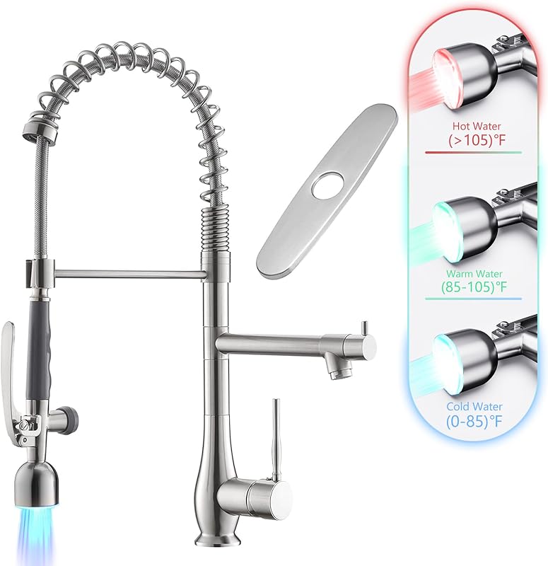 Grifo cocina LED una manija rociador extraible acero inox