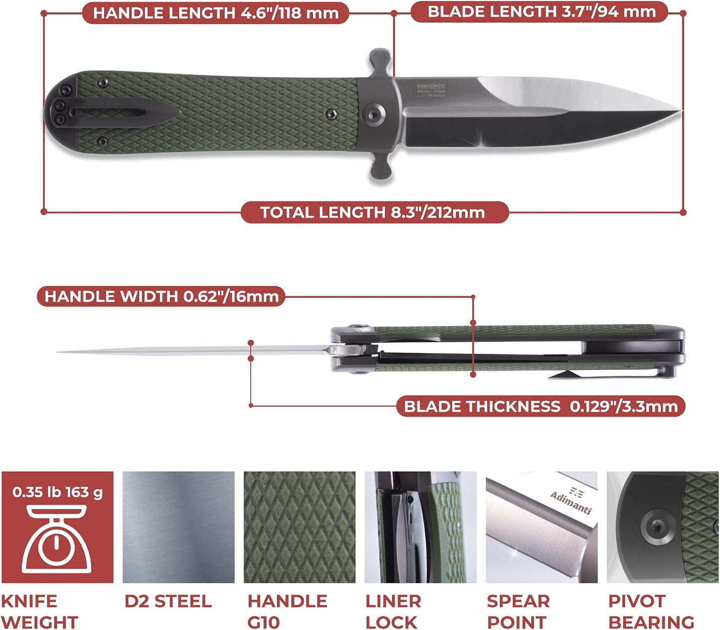 Navaja plegable acero D2 mango G10 antiderrap