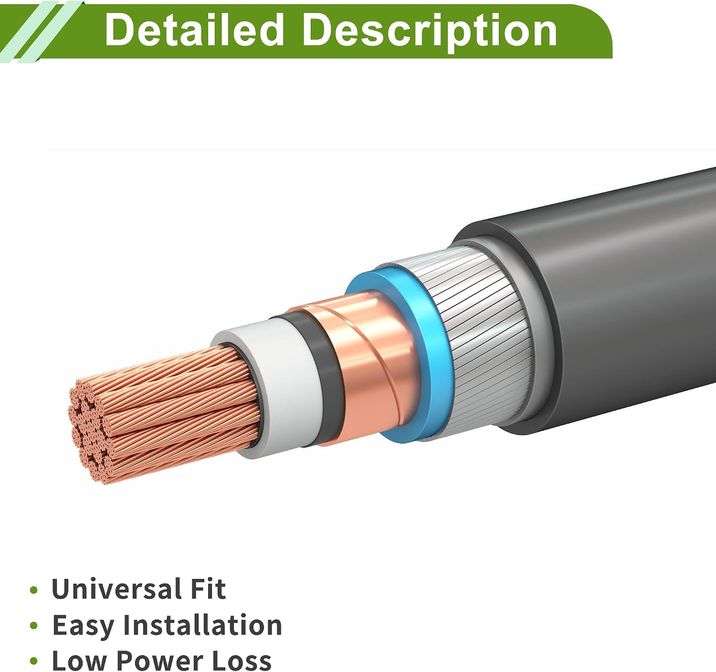 Cable inversor batería 3/8 lug 2 AWG 5ft cobre estañado negro
