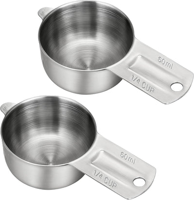 2 Tazas Medidoras Acero Inox 1/4 Taza para Harina y Alimentos