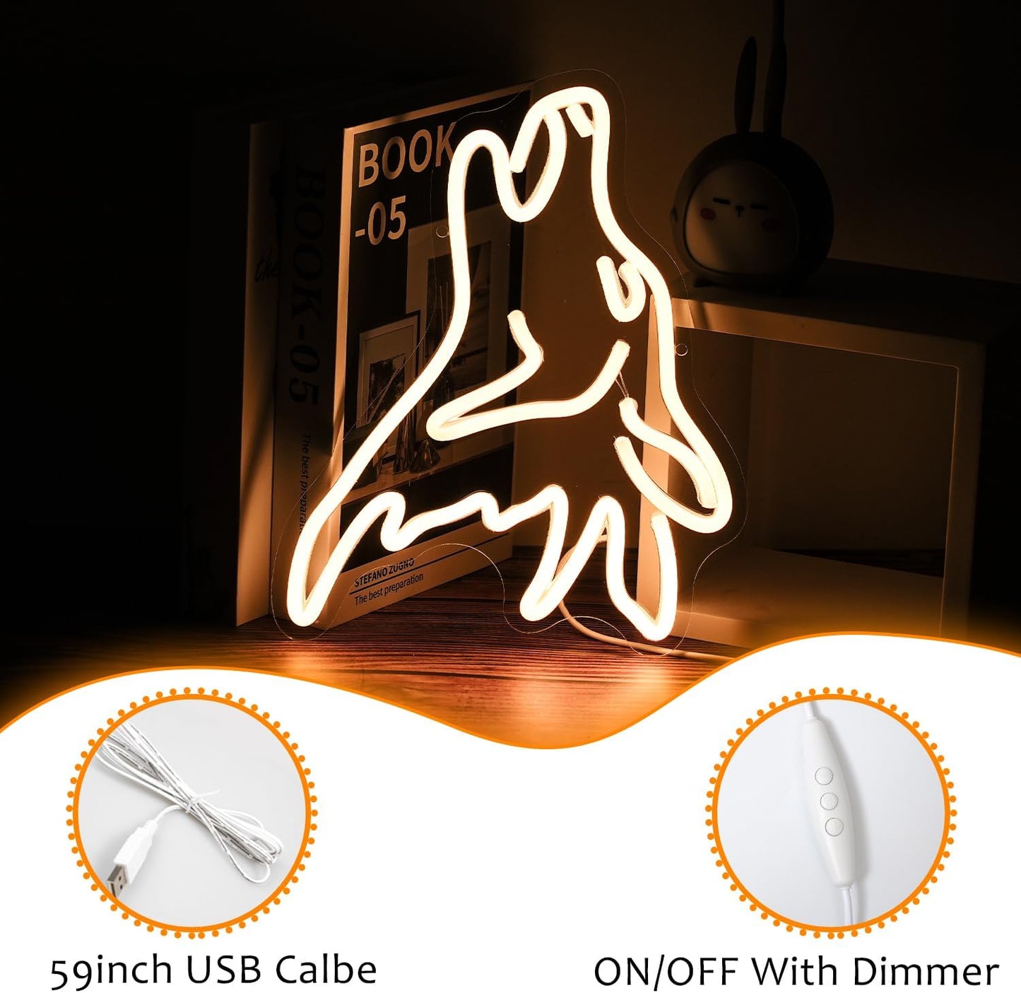 Señal neón lobo blanco luces led regulables dormitorio