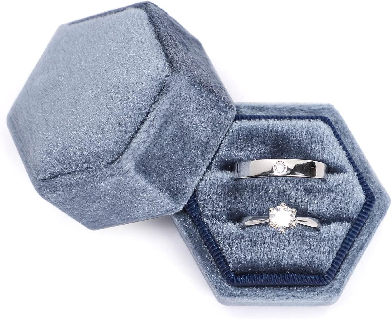 Caja terciopelo hexagonal anillos boda