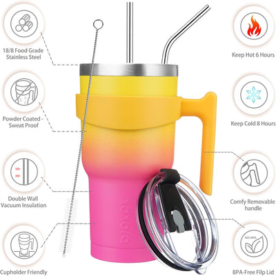 Vaso acero inox con popote 770ml color rosa amarillo
