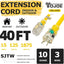 Cable extensión 40pies 15A resistente amarillo con extremo