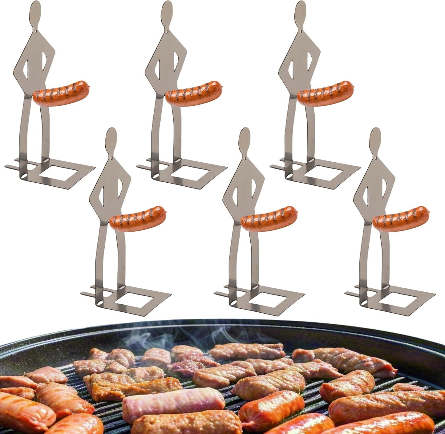 4 Soportes Acero Inox para Perros Calientes Asador Portátil