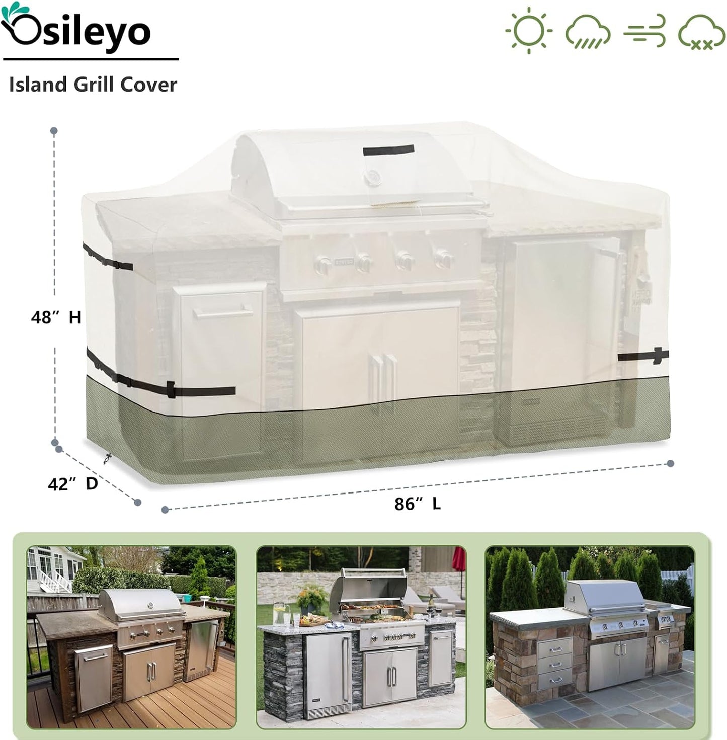 Cubierta parrilla isla 86pulg resistente agua beige gris