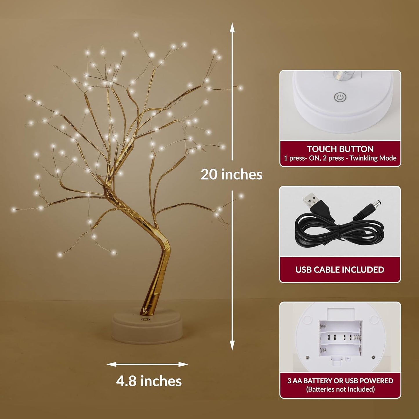 Lámpara árbol hadas centelleante luz nocturna decoración