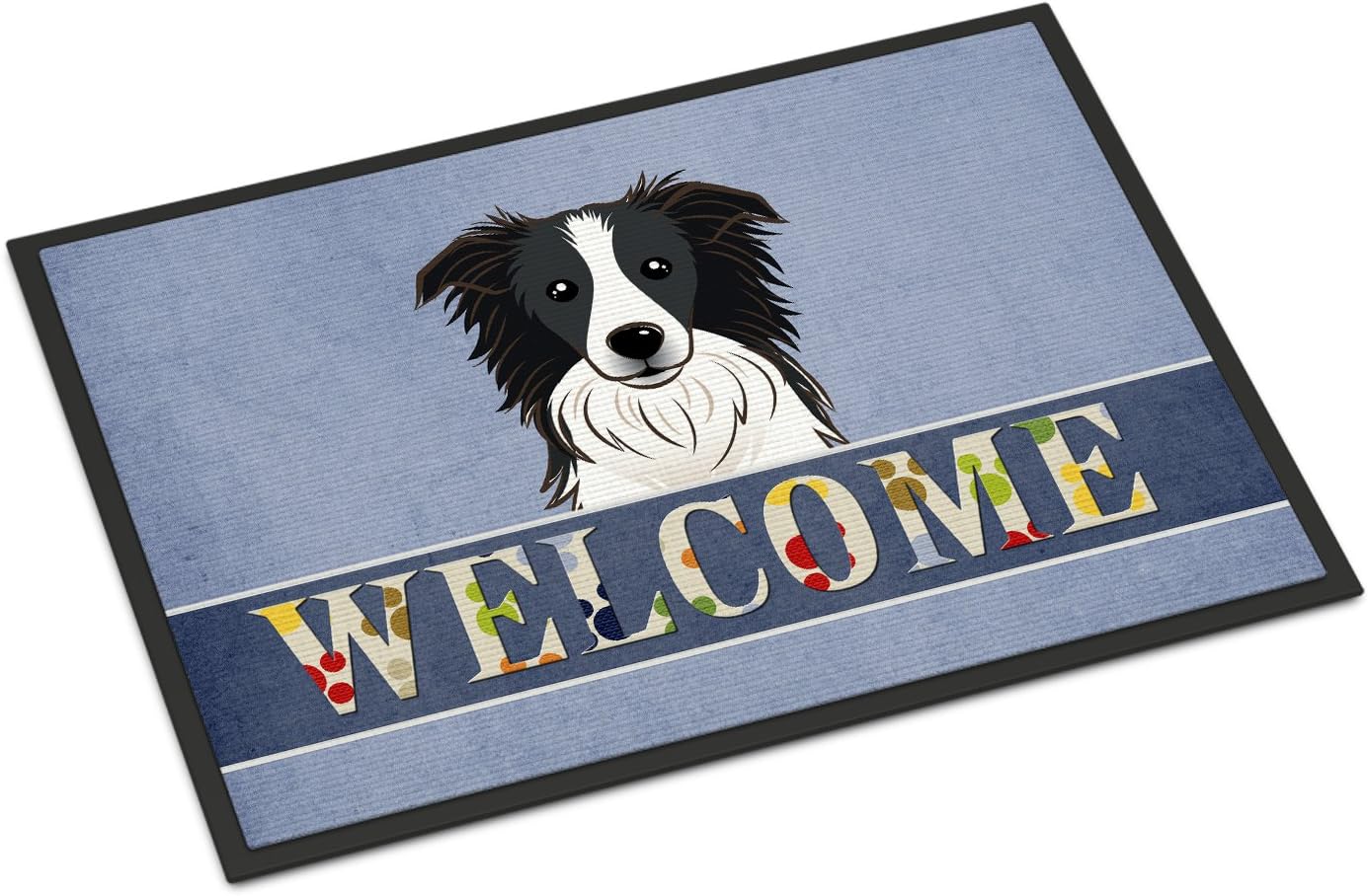 Felpudo Border Collie 18x27pulg azul antiderrap lavable