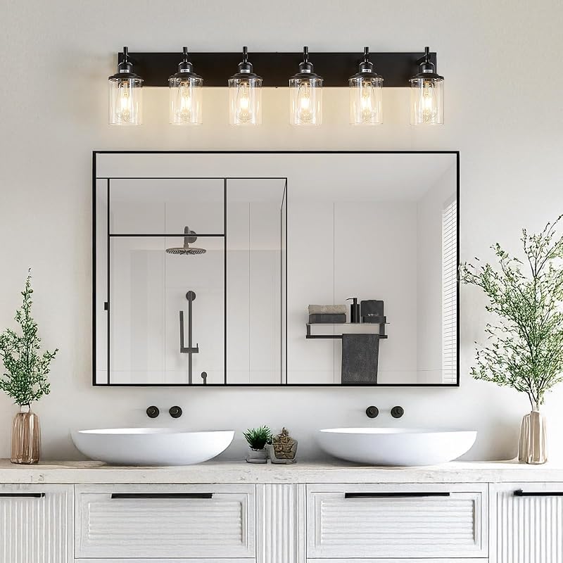 Lámpara baño 6 luces negra moderna pantalla vidrio