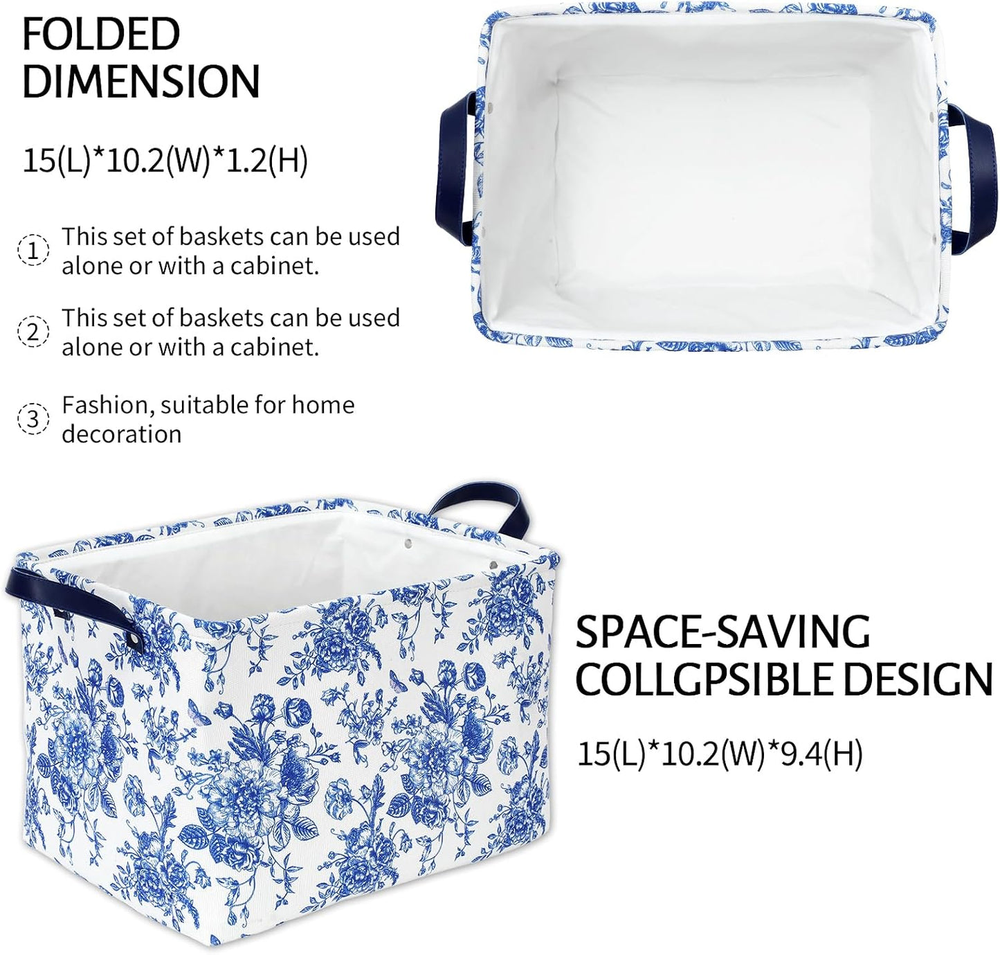 Cesta tela plegable floral 15x10" para estante