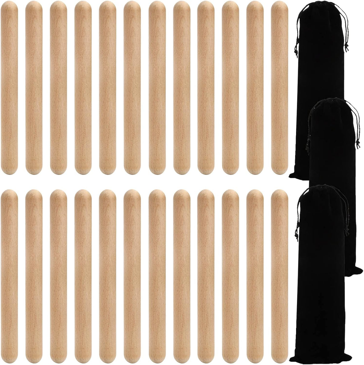 24 Palos Ritmo Madera 8pulg 3 Bolsas Transporte