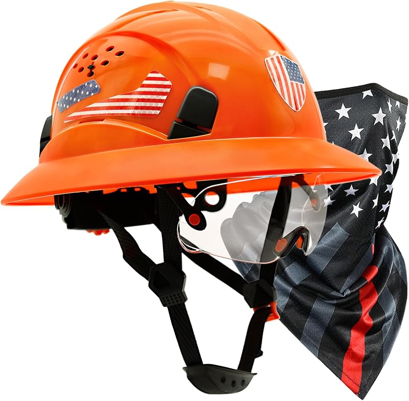 Casco construcción OSHA con visor y cinta para cuello