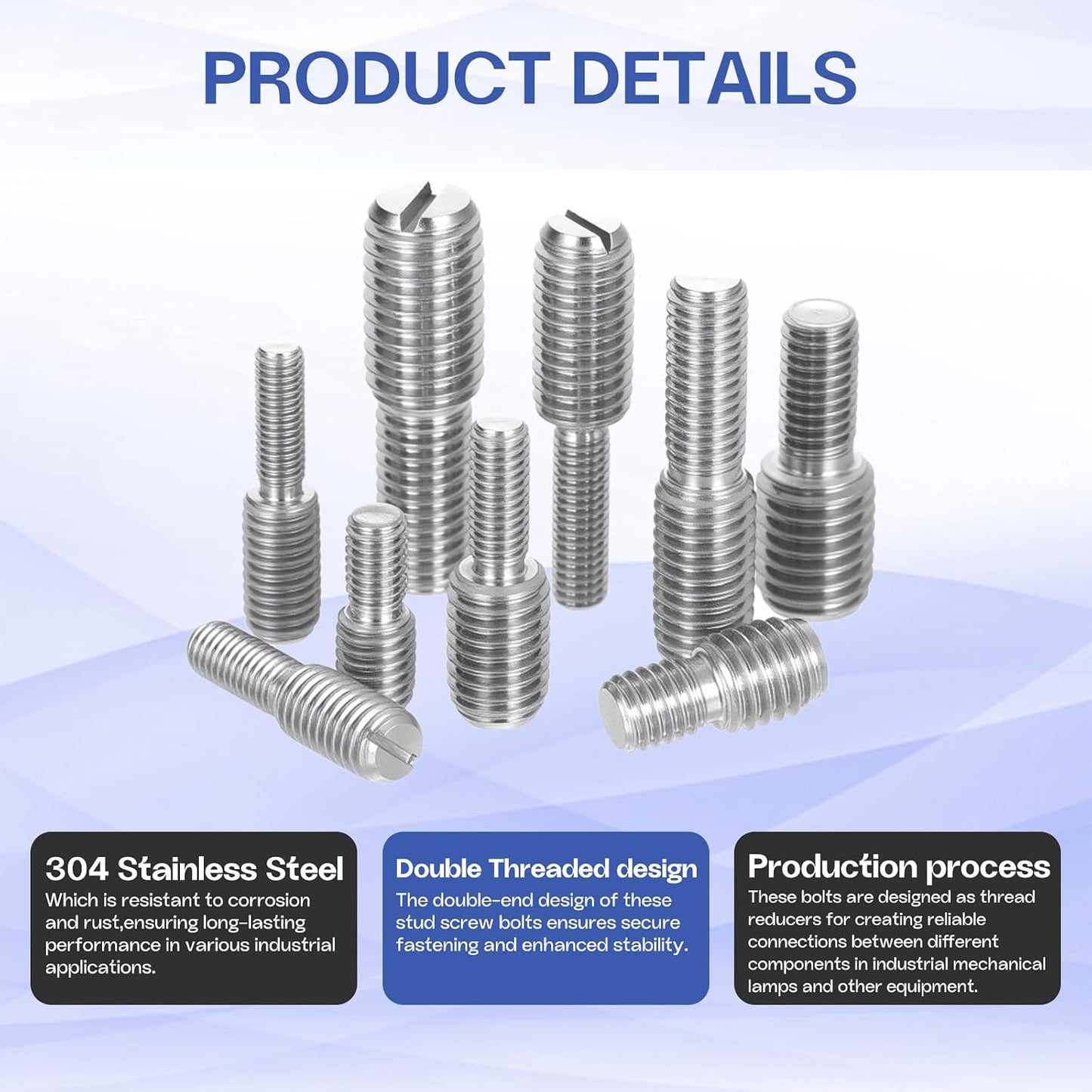 Tornillo doble extremo M6x10mm a M8x10mm acero inox 304 set 12