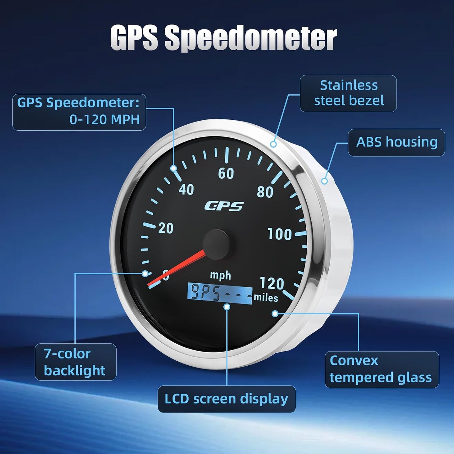 Velocímetro GPS 110mm 120MPH 7 colores para embarcación
