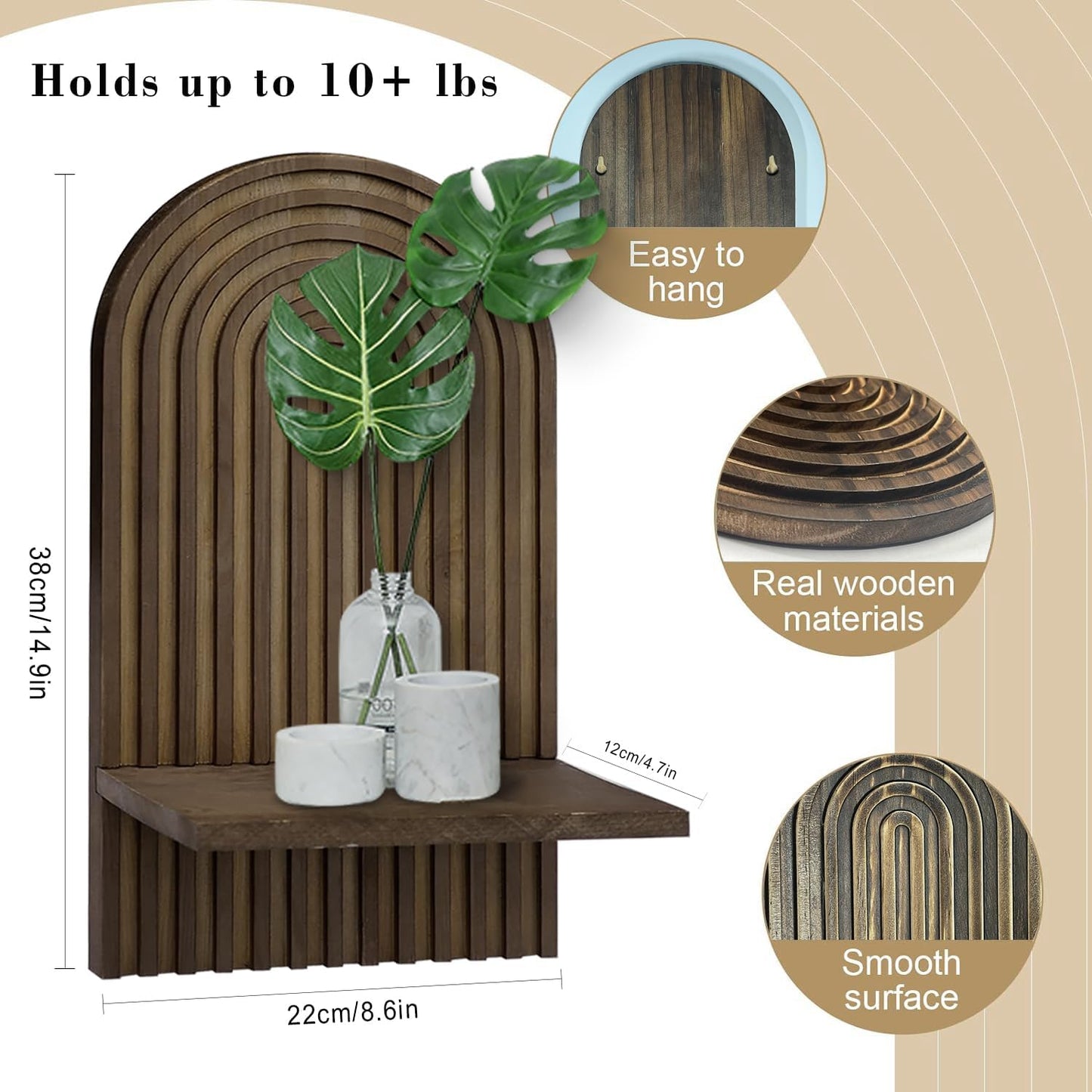 Estante pared boho chic 2 pzas 15x8.6" madera