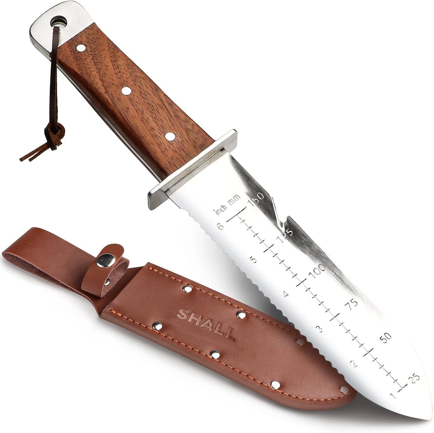 Cuchillo jardín acero inox 7pulg funda cuero mango palisandro