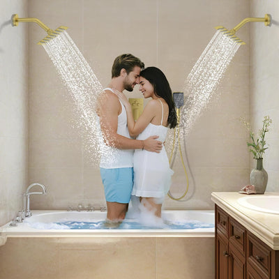 Sistema ducha bañera 6pulg doble lluvia 3 funciones oro