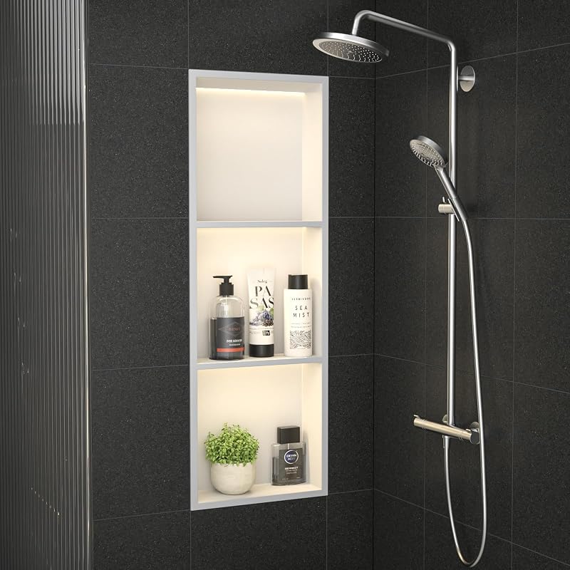 Nicho ducha LED 36x12pulg acero inox blanco 3 niveles IP66