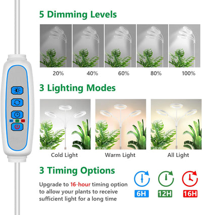 Lámpara LED cultivo plantas 3 cabezales 68pulg ajustable
