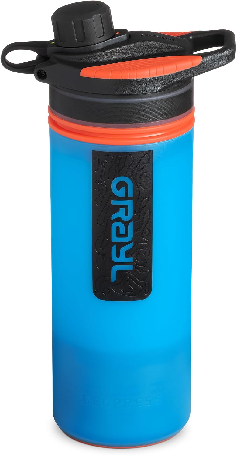 Botella purificadora agua 24oz filtro senderismo azul Bali