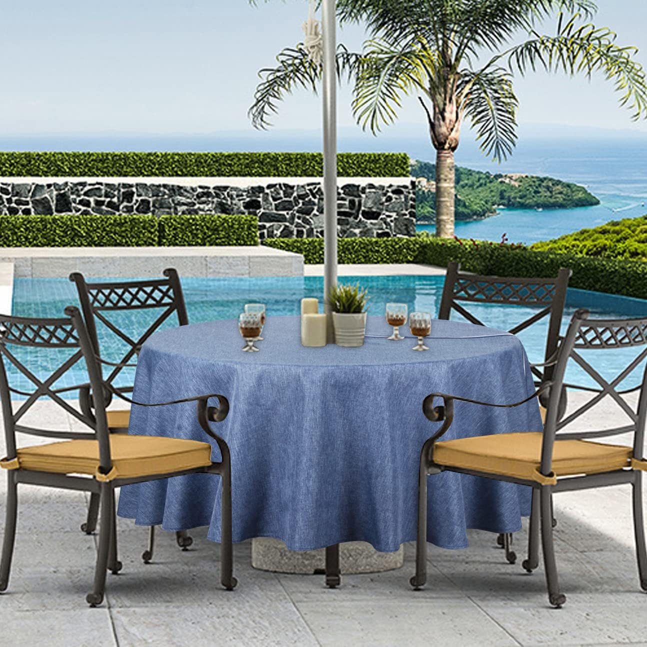 Mantel exterior poliéster impermeable 70pulg azul