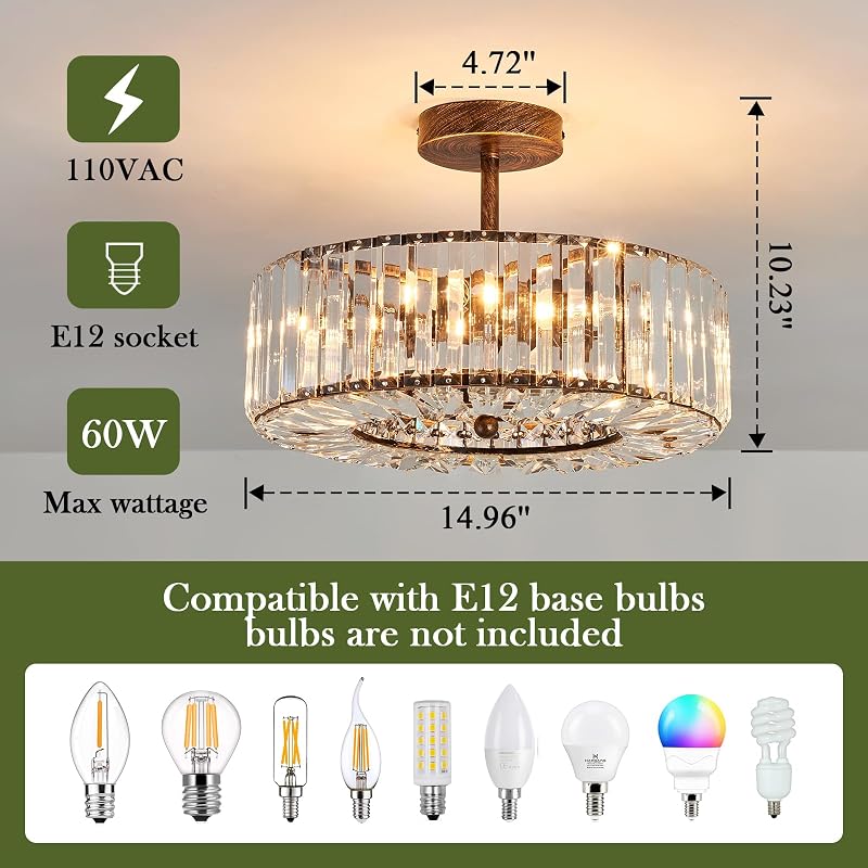 Lámpara techo cristal 4 luces bronce aceitado estilo granja