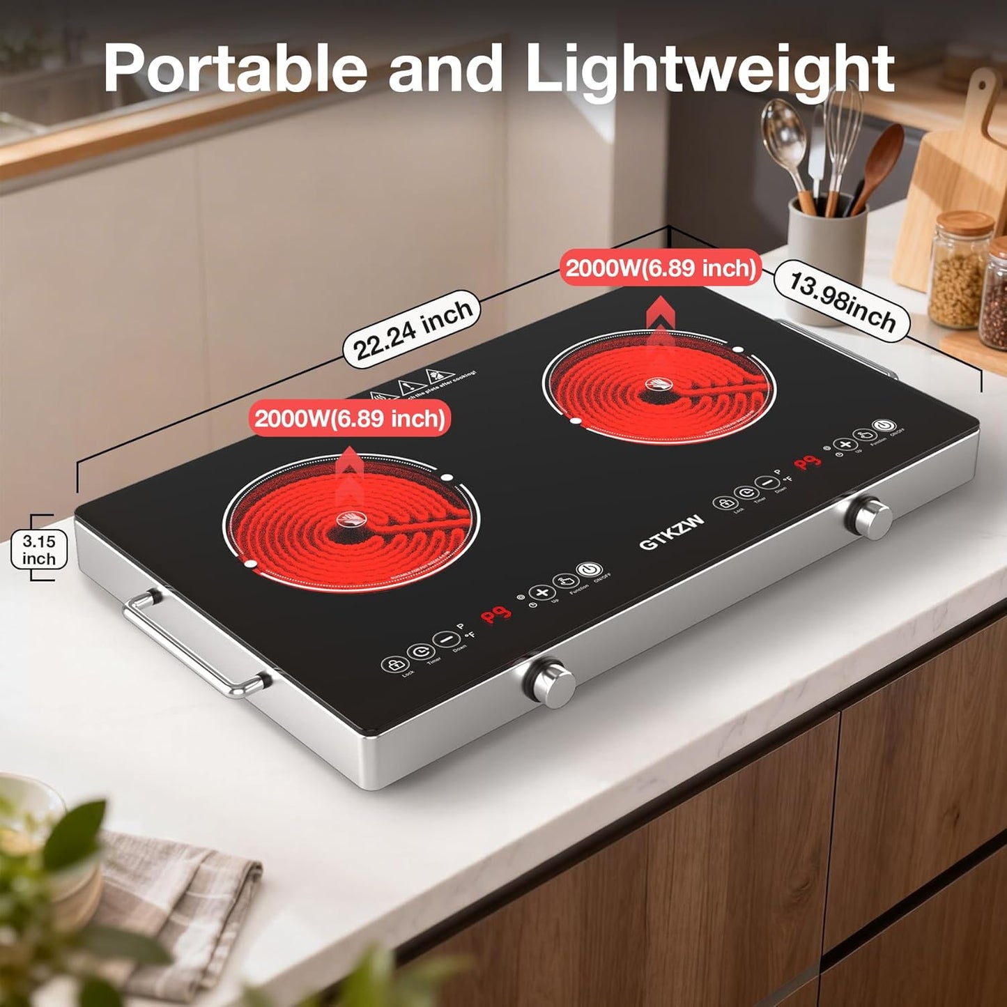 Placa cocina eléctrica 4000W 23pulg 2 quemadores cerámica