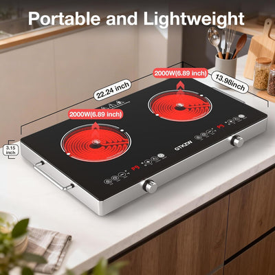 Placa cocina eléctrica 4000W 23pulg 2 quemadores cerámica