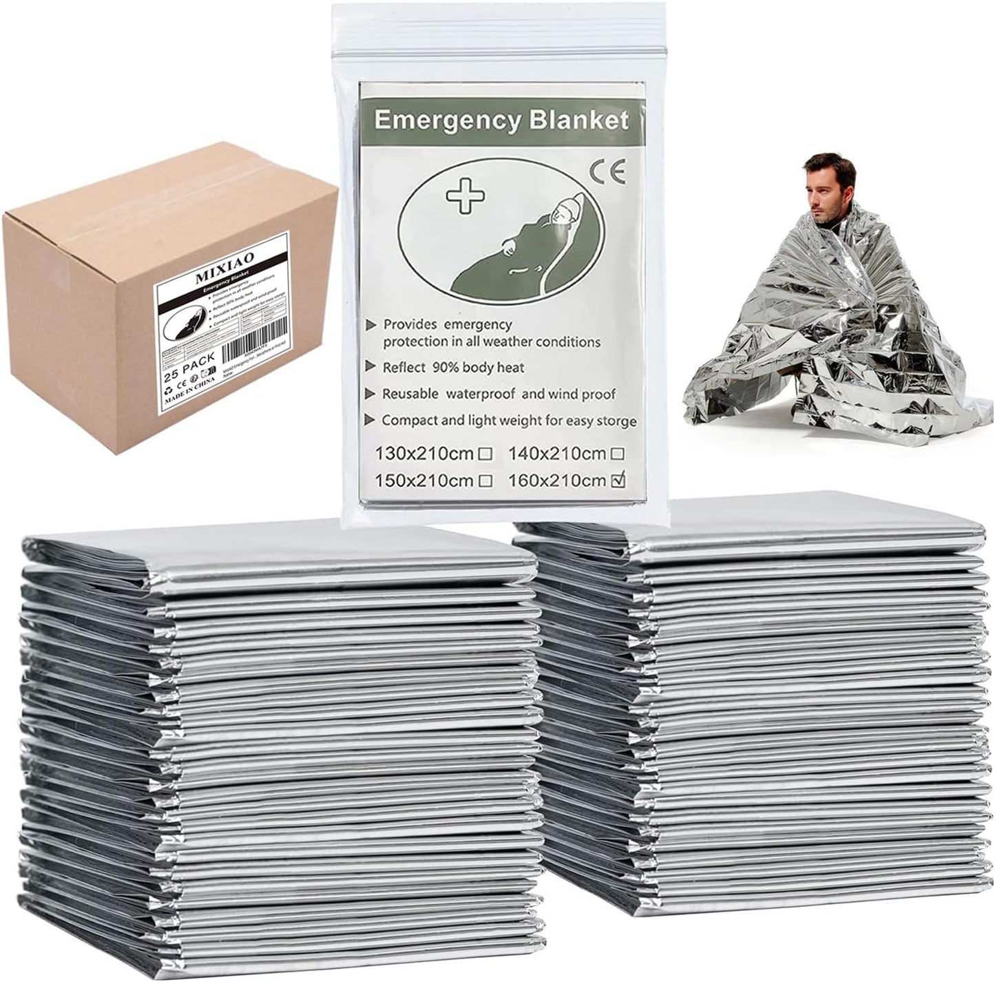 Manta térmica aluminio 210x160cm pack 25