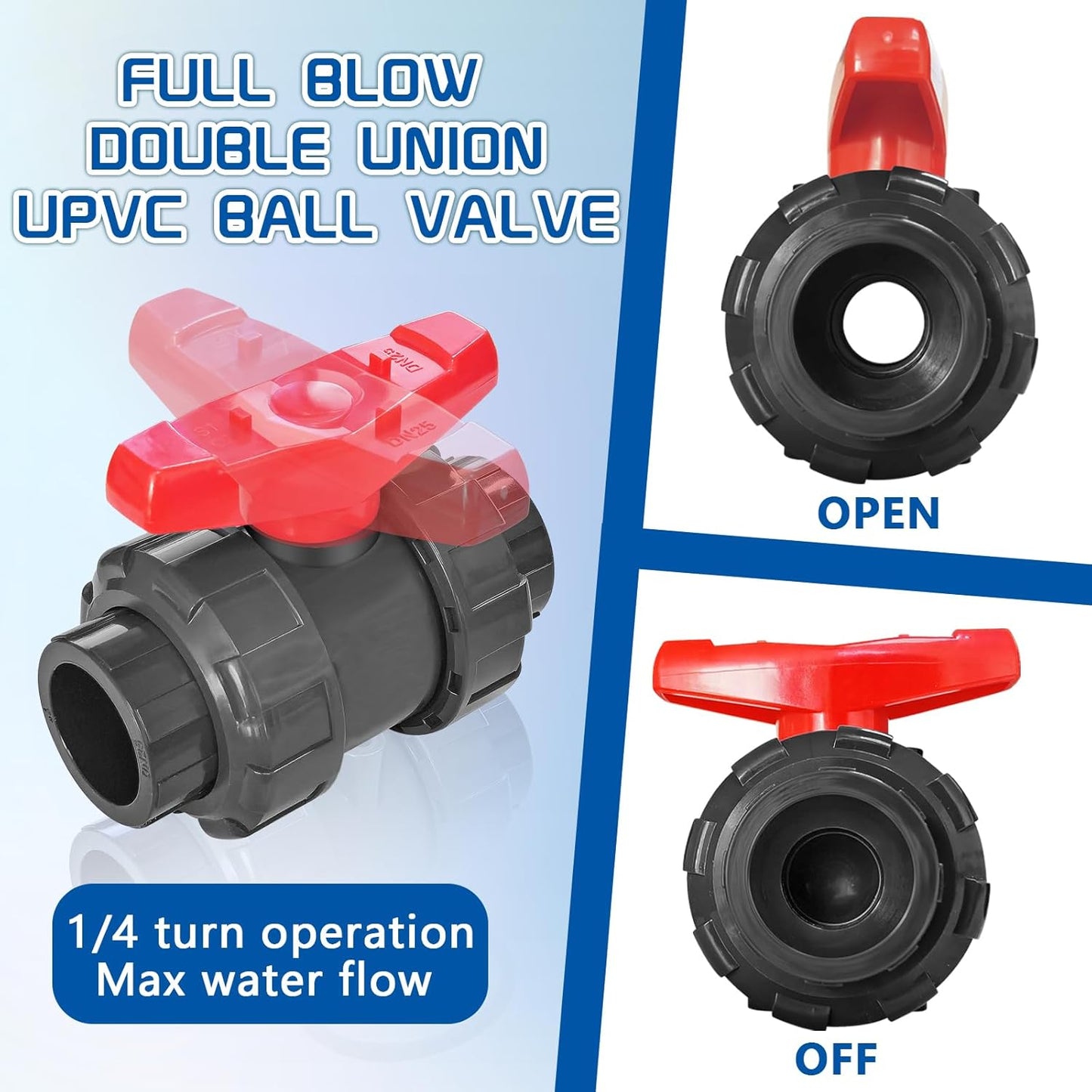 Válvula bola UPVC 2pulg doble flujo completo con juntas EPDM