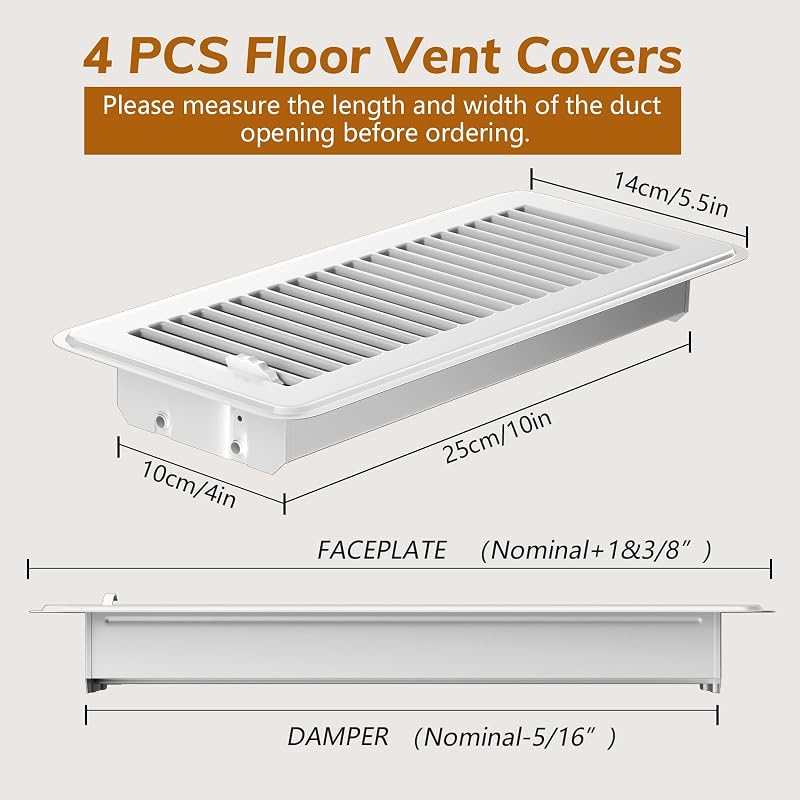 4 Pzas Rejillas Ventilación Piso 4x10" Metal Resistente