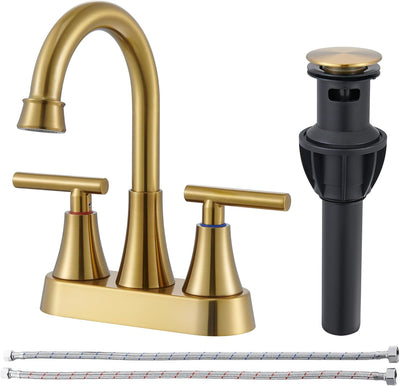 Grifos baño oro cepillado 4pulg 2 manijas caño giratorio 360